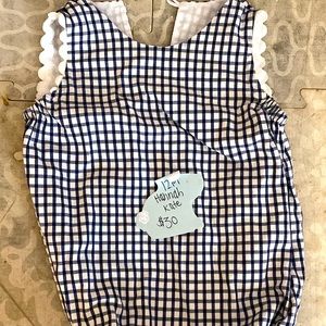 Hannah Kate navy and white plaid bubble with white trim